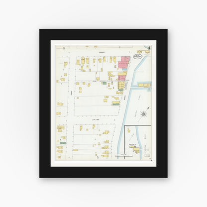 Old map wall art mockup — black gallery frame with white mat — Sanborn Fire Insurance Map from Daytona, Volusia County, Florida (1901), Sheet #0004