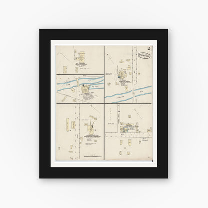 Old map wall art mockup — black gallery frame with white mat — Sanborn Fire Insurance Map from Knoxville, Tioga County, Pennsylvania (1886), Sheet #0002