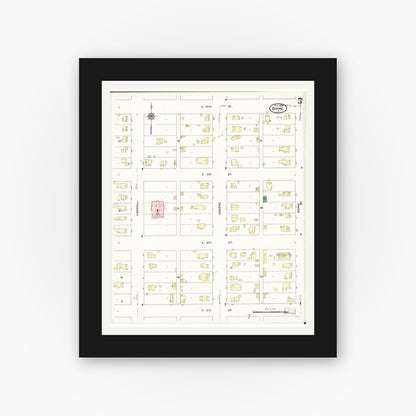 Old map wall art mockup — black gallery frame with white mat — Sanborn Fire Insurance Map from Boone, Boone County, Iowa (1909), Sheet #0005