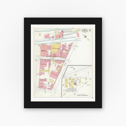 Old map wall art mockup — black gallery frame with white mat — Sanborn Fire Insurance Map from Danville, Independent Cities, Virginia (1915), Sheet #0002