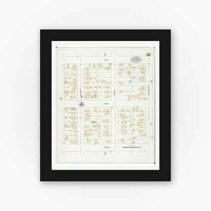 Old map wall art mockup — black gallery frame with white mat — Sanborn Fire Insurance Map from Escanaba, Delta County, Michigan (1906), Sheet #0019