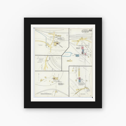 Old map wall art mockup — black gallery frame with white mat — Sanborn Fire Insurance Map from Ishpeming, Marquette County, Michigan (1897), Sheet #0018