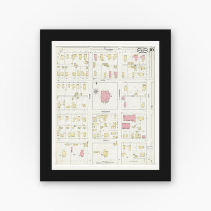 Old map wall art mockup — black gallery frame with white mat — Sanborn Fire Insurance Map from Kenosha, Kenosha County, Wisconsin (1894), Sheet #0010