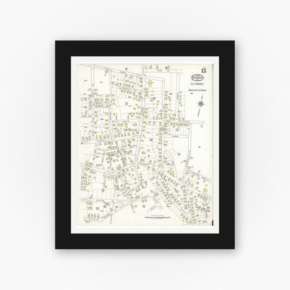 Old map wall art mockup — black gallery frame with white mat — Sanborn Fire Insurance Map from Saugus, Essex County, Massachusetts (1922), Sheet #0015