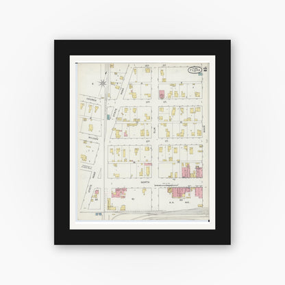Old map wall art mockup — black gallery frame with white mat — Sanborn Fire Insurance Map from Flora, Clay County, Illinois (1894), Sheet #0002