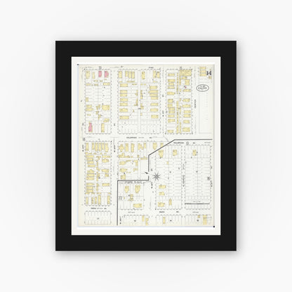Old map wall art mockup — black gallery frame with white mat — Sanborn Fire Insurance Map from Cairo, Alexander County, Illinois (1907), Sheet #0014