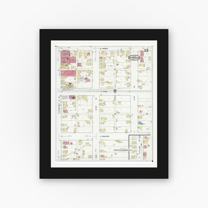Old map wall art mockup — black gallery frame with white mat — Sanborn Fire Insurance Map from Upper Sandusky, Wyandot County, Ohio (1921), Sheet #0013