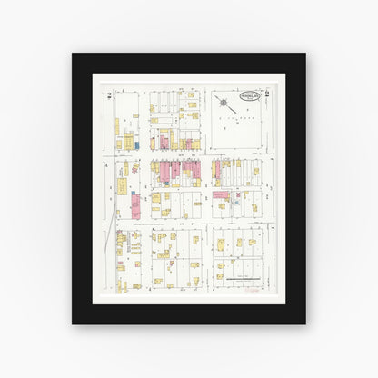 Old map wall art mockup — black gallery frame with white mat — Sanborn Fire Insurance Map from Heron Lake, Jackson County, Minnesota (1926), Sheet #0002