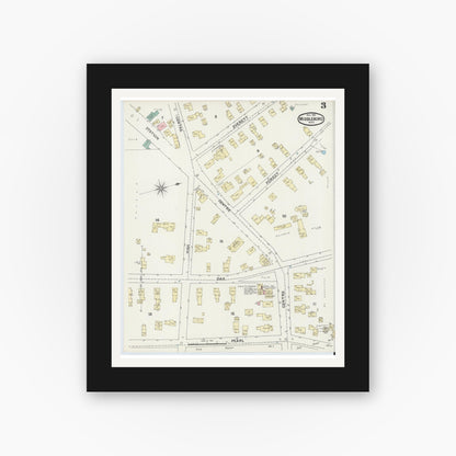 Old map wall art mockup — black gallery frame with white mat — Sanborn Fire Insurance Map from Middleboro, Plymouth County, Massachusetts (1891), Sheet #0003