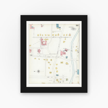 Old map wall art mockup — black gallery frame with white mat — Sanborn Fire Insurance Map from Ithaca, Tompkins County, New York (1904), Sheet #0030