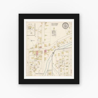 Old map wall art mockup — black gallery frame with white mat — Sanborn Fire Insurance Map from Cambria, San Luis Obispo County, California (1913), Sheet #0001