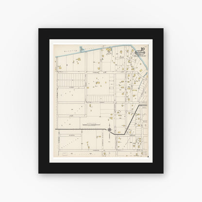 Old map wall art mockup — black gallery frame with white mat — Sanborn Fire Insurance Map from Bradentown, Manatee County, Florida (1922), Sheet #0010