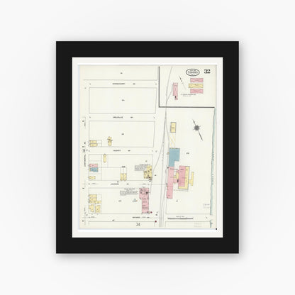 Old map wall art mockup — black gallery frame with white mat — Sanborn Fire Insurance Map from Cohoes, Albany County, New York (1910), Sheet #0032