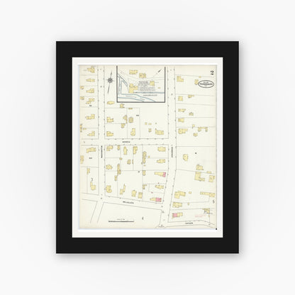 Old map wall art mockup — black gallery frame with white mat — Sanborn Fire Insurance Map from Trumansburg, Tompkins County, New York (1910), Sheet #0002