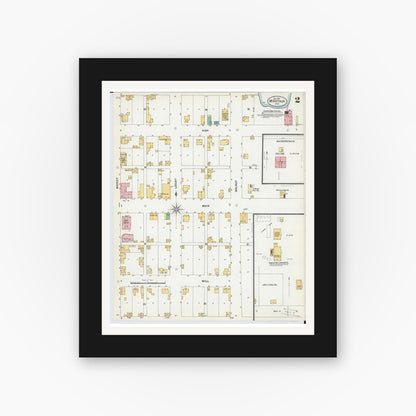 Old map wall art mockup — black gallery frame with white mat — Sanborn Fire Insurance Map from McArthur, Vinton County, Ohio (1901), Sheet #0002