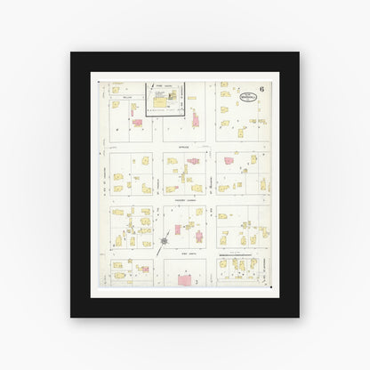 Old map wall art mockup — black gallery frame with white mat — Sanborn Fire Insurance Map from Marshall, Clark County, Illinois (1912), Sheet #0006