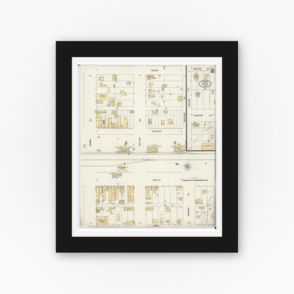 Old map wall art mockup — black gallery frame with white mat — Sanborn Fire Insurance Map from Ada, Norman County, Minnesota (1899), Sheet #0002