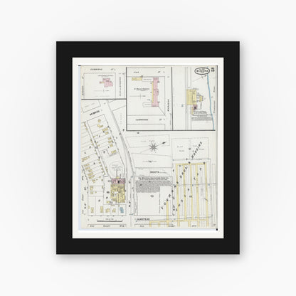 Old map wall art mockup — black gallery frame with white mat — Sanborn Fire Insurance Map from Winona, Winona County, Minnesota (1889), Sheet #0005