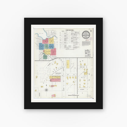 Old map wall art mockup — black gallery frame with white mat — Sanborn Fire Insurance Map from Sauk Centre, Stearns County, Minnesota (1903) - Complete Map Set