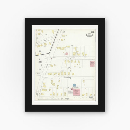 Old map wall art mockup — black gallery frame with white mat — Sanborn Fire Insurance Map from Greenfield, Franklin County, Massachusetts (1914), Sheet #0026