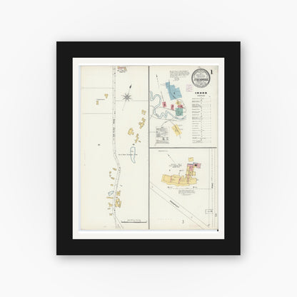 Old map wall art mockup — black gallery frame with white mat — Sanborn Fire Insurance Map from Stockbridge, Berkshire County, Massachusetts (1905), Sheet #0001