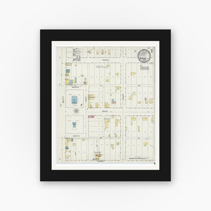 Old map wall art mockup — black gallery frame with white mat — Sanborn Fire Insurance Map from Uvalde, Uvalde County, Texas (1894), Sheet #0001