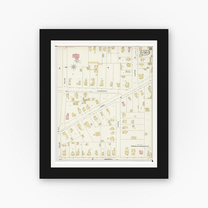 Old map wall art mockup — black gallery frame with white mat — Sanborn Fire Insurance Map from Coldwater, Branch County, Michigan (1897), Sheet #0008