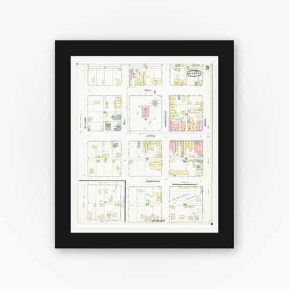 Old map wall art mockup — black gallery frame with white mat — Sanborn Fire Insurance Map from Algona, Kossuth County, Iowa (1892), Sheet #0003