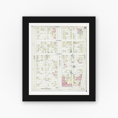 Old map wall art mockup — black gallery frame with white mat — Sanborn Fire Insurance Map from Canton, Stark County, Ohio (1891), Sheet #0015