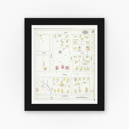 Old map wall art mockup — black gallery frame with white mat — Sanborn Fire Insurance Map from Columbus, Columbia and Dodge County, Wisconsin (1904), Sheet #0005