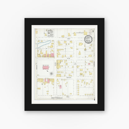 Old map wall art mockup — black gallery frame with white mat — Sanborn Fire Insurance Map from Wharton, Wharton County, Texas (1900), Sheet #0001
