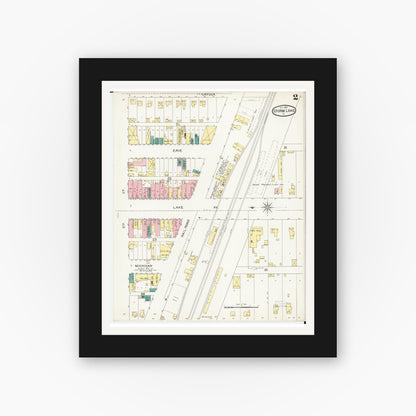 Old map wall art mockup — black gallery frame with white mat — Sanborn Fire Insurance Map from Storm Lake, Buena Vista County, Iowa (1893), Sheet #0002