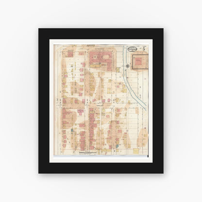 Old map wall art mockup — black gallery frame with white mat — Sanborn Fire Insurance Map from Hermann, Gasconade County, Missouri (1932), Sheet #0005