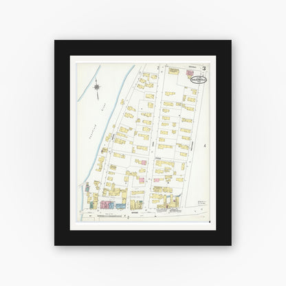 Old map wall art mockup — black gallery frame with white mat — Sanborn Fire Insurance Map from Shelburne Falls, Franklin County, Massachusetts (1910), Sheet #0003