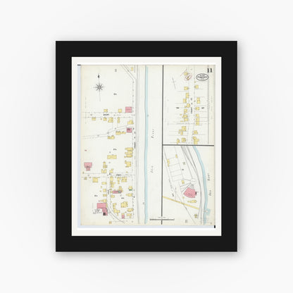 Old map wall art mockup — black gallery frame with white mat — Sanborn Fire Insurance Map from Pomeroy, Meigs County, Ohio (1899), Sheet #0011