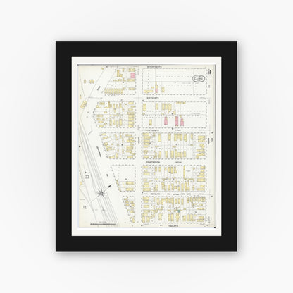 Old map wall art mockup — black gallery frame with white mat — Sanborn Fire Insurance Map from Cairo, Alexander County, Illinois (1907), Sheet #0008