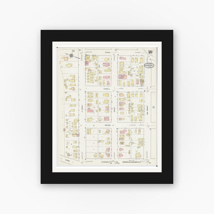 Old map wall art mockup — black gallery frame with white mat — Sanborn Fire Insurance Map from Mankato, Blue Earth County, Minnesota (1914), Sheet #0018