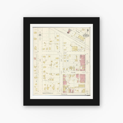 Old map wall art mockup — black gallery frame with white mat — Sanborn Fire Insurance Map from Cambridge, Henry County, Illinois (1913), Sheet #0003
