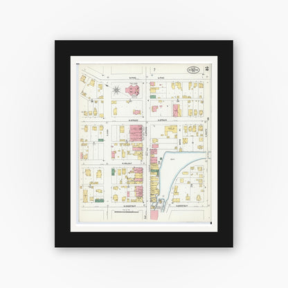 Old map wall art mockup — black gallery frame with white mat — Sanborn Fire Insurance Map from Saint Marys, Auglaize County, Ohio (1901), Sheet #0002