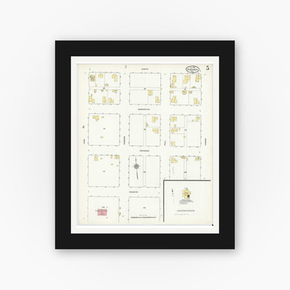 Old map wall art mockup — black gallery frame with white mat — Sanborn Fire Insurance Map from Giddings, Lee County, Texas (1912), Sheet #0005