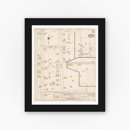 Old map wall art mockup — black gallery frame with white mat — Sanborn Fire Insurance Map from Knoxville, Tioga County, Pennsylvania (1934), Sheet #0005