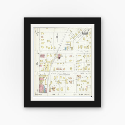 Old map wall art mockup — black gallery frame with white mat — Sanborn Fire Insurance Map from Beaver Dam, Dodge County, Wisconsin (1914), Sheet #0009
