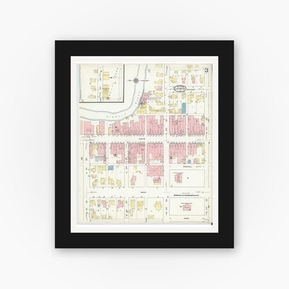 Old map wall art mockup — black gallery frame with white mat — Sanborn Fire Insurance Map from Ligonier, Noble County, Indiana (1914), Sheet #0003