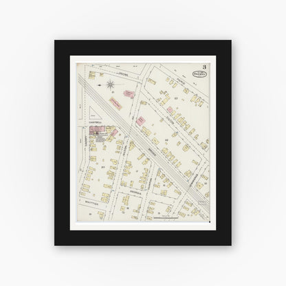 Old map wall art mockup — black gallery frame with white mat — Sanborn Fire Insurance Map from Rahway, Union County, New Jersey (1886), Sheet #0003