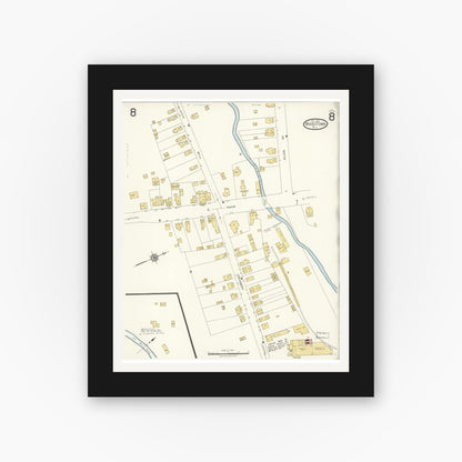 Old map wall art mockup — black gallery frame with white mat — Sanborn Fire Insurance Map from Woodstown, Salem County, New Jersey (1923), Sheet #0008