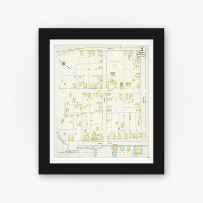Old map wall art mockup — black gallery frame with white mat — Sanborn Fire Insurance Map from Beaufort, Carteret County, North Carolina (1913), Sheet #0002