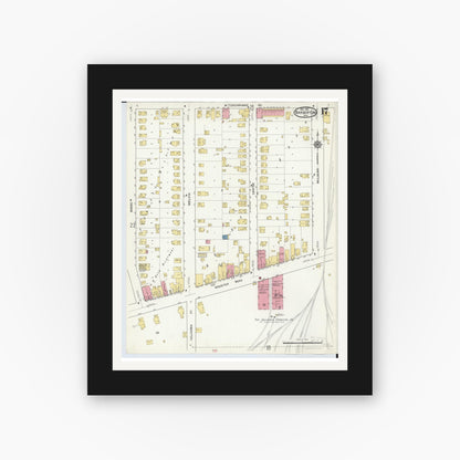 Old map wall art mockup — black gallery frame with white mat — Sanborn Fire Insurance Map from Barberton, Summit County, Ohio (1916), Sheet #0017