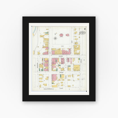 Old map wall art mockup — black gallery frame with white mat — Sanborn Fire Insurance Map from Mount Pleasant, Isabella County, Michigan (1900), Sheet #0002