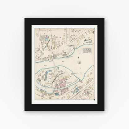Old map wall art mockup — black gallery frame with white mat — Sanborn Fire Insurance Map from Watertown, Jefferson County, New York (1884), Sheet #0005