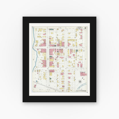 Old map wall art mockup — black gallery frame with white mat — Sanborn Fire Insurance Map from Hobart, Lake County, Indiana (1902), Sheet #0002